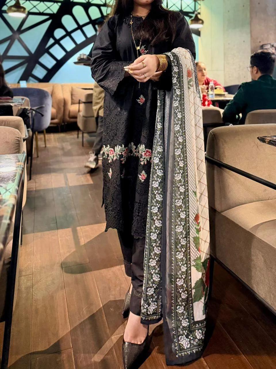 Pure Cotton Embroidered Three Piece